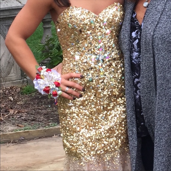 Jovani gold bead/sequins mermaid gown long - Picture 2 of 9